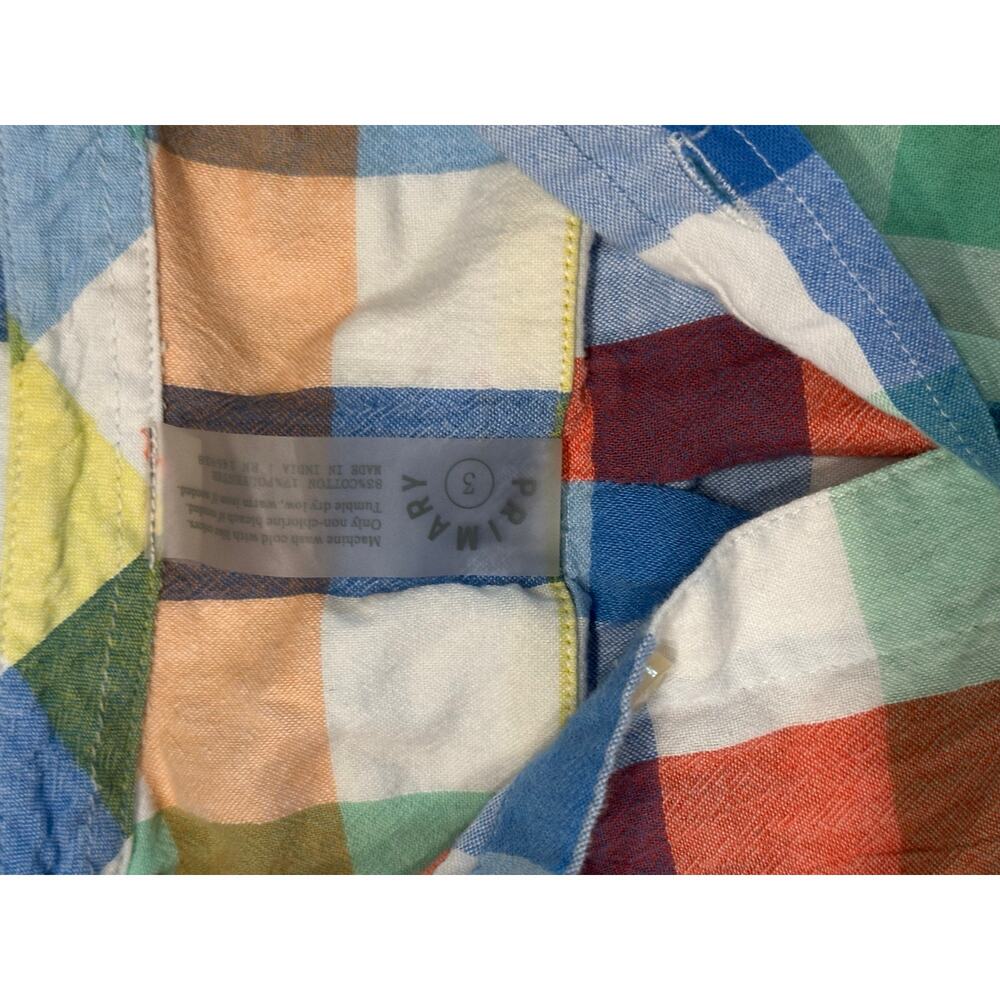 Toddler Rainbow Plaid Button Up Shirt Primary Short Sleeve Pocket Top Size 3 - Picture 3 of 6